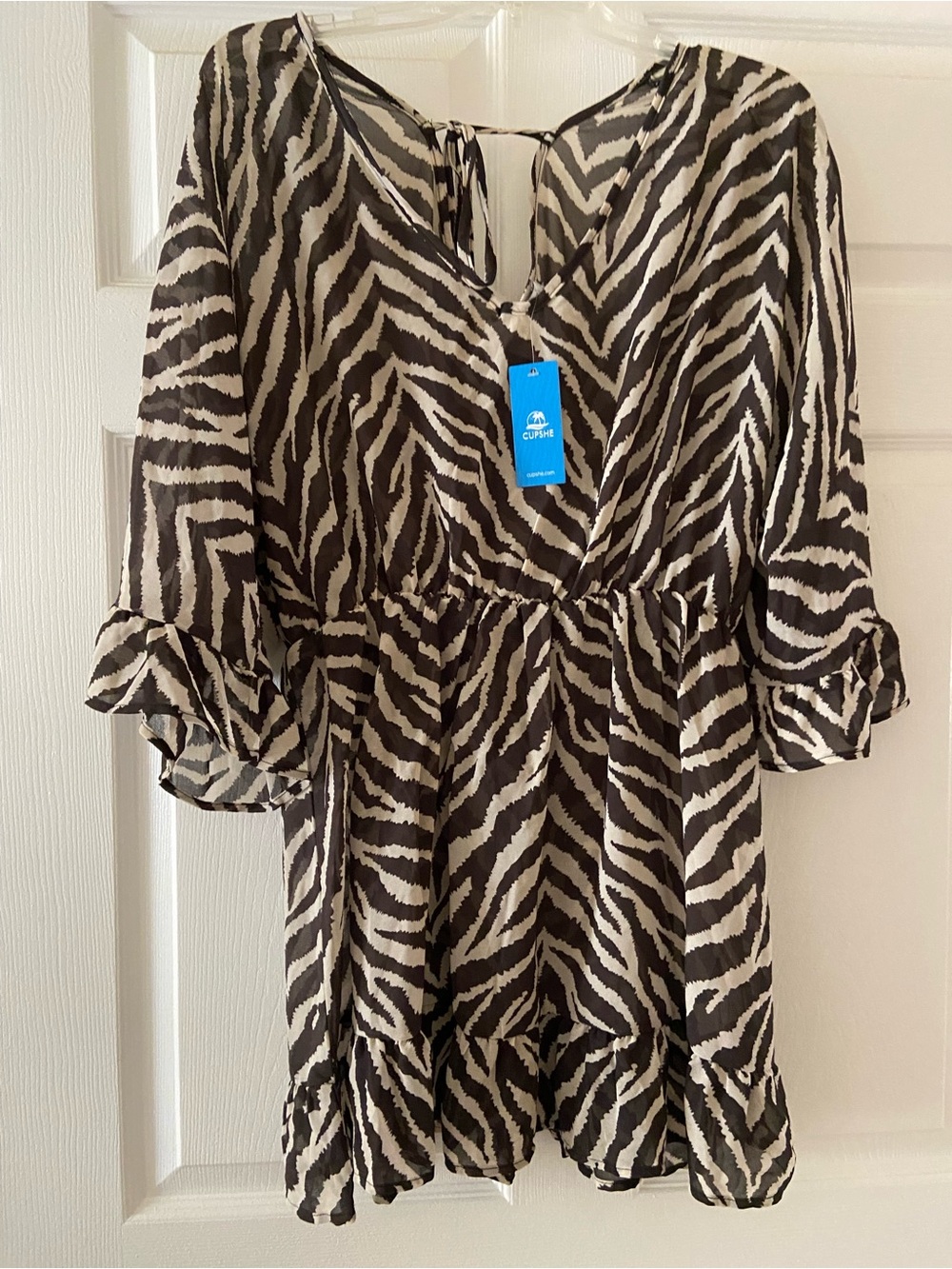 CUPSHE  Black and White Zebra Print Sheer Tunic Dress Size M